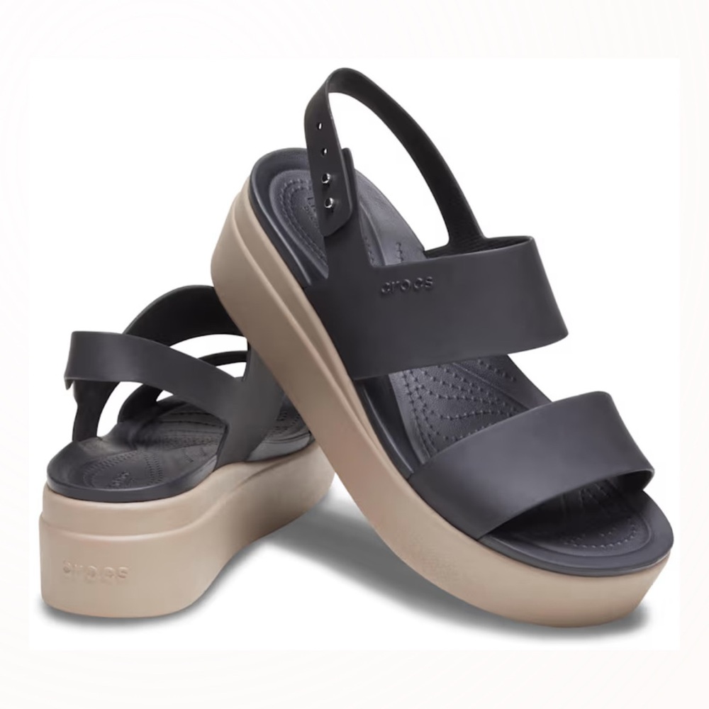 Crocs Women's Black and Tan Platform Sandals size 11